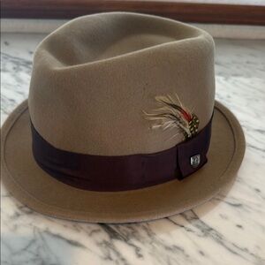 Brixton Tan Fedora with Feather Accent